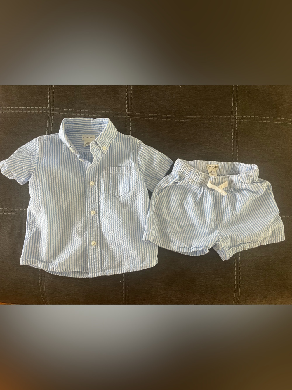 Crewcuts Light Blue and White Striped Seersucker Shirt & Shorts Set